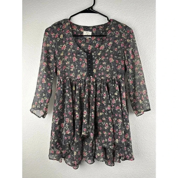 Pins and Needles Boho Multicolor Floral Tunic Babydoll Top Size XS - Picture 2 of 16